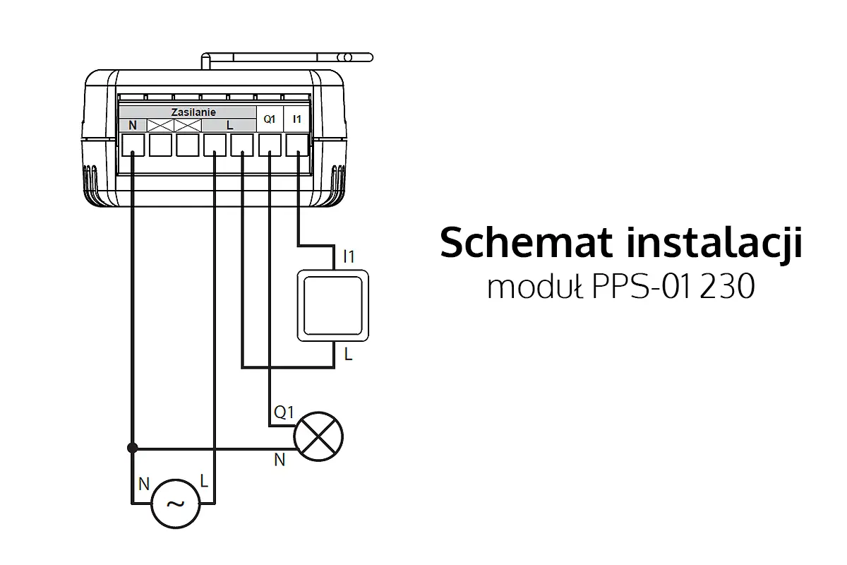 Schemat instalacji - przekaźnik do puszki fi60 PPS-01 230 Sinum Schemat instalacji - przekaźnik do puszki fi60 PPS-01 230 Sinum